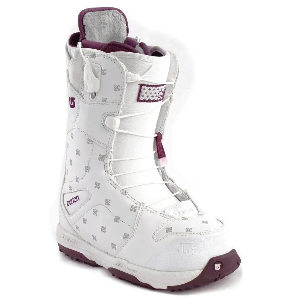 NEW! $295 Burton Q Womens Snowboard Boots! Size 4 (Euro 34) White Purple Details